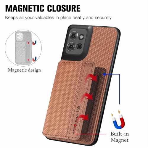 for Motorola Moto G Power 2026 Case Wallet with Card Holder Brown | Shockproof Protective Phone Cases Cover, Carbon Fiber Pattern Design, Built-in 2 Credit Card Slots, Hidden Magnetic Closure - color: Brown