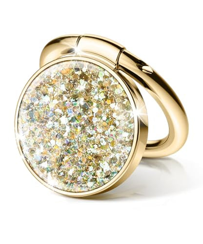 GVIEWIN Gritter Cell Phone Ring Holder, Metal Kickstand Grip 360° Rotation - color: Golden Glitter