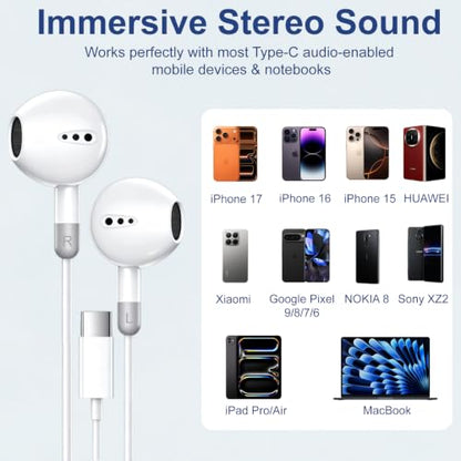 USB C Headphones for iPhone 17/16/15 Series with Mic & Remote Control
