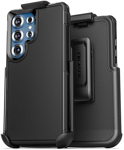 Encased Rugged Belt Case for Samsung Galaxy S25 Ultra, Protective [Heavy Duty] Dual-Layer Shockproof Cover with Rotating Belt Clip Holster (Compatible with MagSafe), Black (S25 Ultra) - size: S25 Ultra