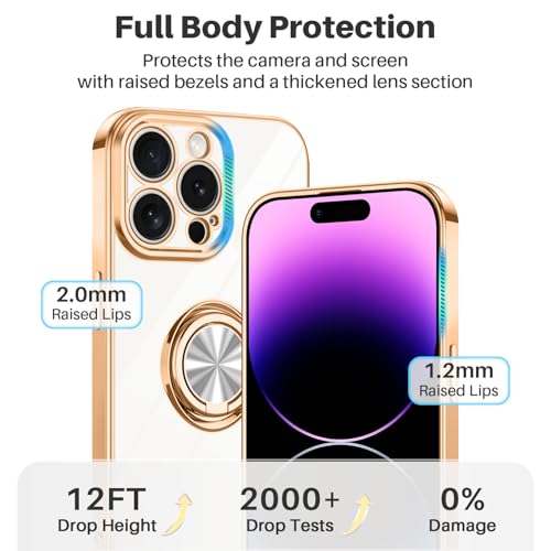 Dinick White for iPhone 14 Pro Max Case with Ring Holder Kickstand - color: White, size: 6.7'' iPhone 14 Pro Max