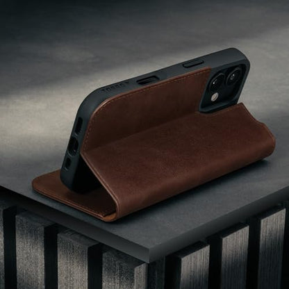 TORRO Leather Case Compatible with iPhone 17 6.3" 2025 - Premium Leather Wallet Flip Case with Kickstand and Card Slots (Compatible with Official MagSafe Chargers) - Dark Brown - color: Dark Brown, size: iPhone 17