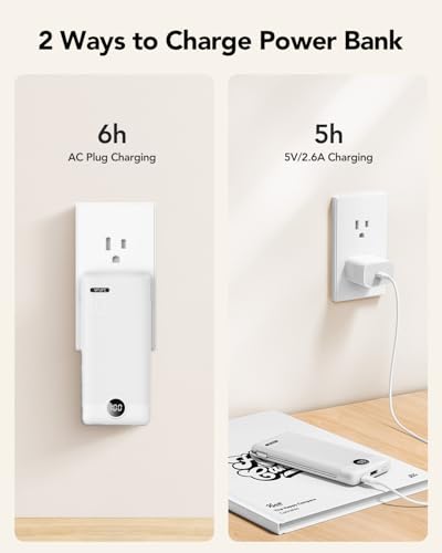 VRURC Portable Charger, Power Bank Built-in Cables and AC Wall Plug - color: White