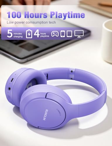 RUNOLIM Active Noise Cancelling Headphones, Wireless Bluetooth Over Ear - color: Purple