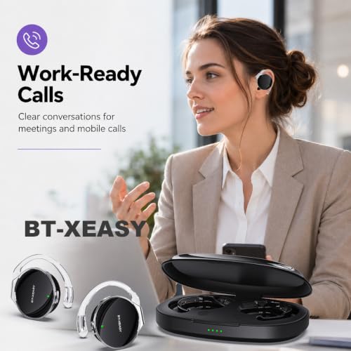 Micool On Ear Bluetooth Headphones, Open-Ear Headphones Wireless with 4-Mic ENC for Crystal Clear Calls, 52H Total Battery, Dual Device, Sport Clip On Headset for Running & Travel (Pure Black)