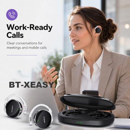 Micool On Ear Bluetooth Headphones, Open-Ear Headphones Wireless with 4-Mic ENC for Crystal Clear Calls, 52H Total Battery, Dual Device, Sport Clip On Headset for Running & Travel (Pure Black)