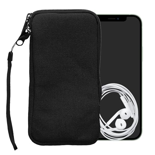 kwmobile Canvas Phone Pouch XL - 6.7/6.8" - Universal Cell Sleeve Mobile Bag with Zipper and Soft Microfibre Lining - Black - color: black