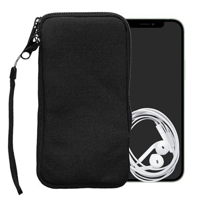 kwmobile Canvas Phone Pouch XL - 6.7/6.8" - Universal Cell Sleeve Mobile Bag with Zipper and Soft Microfibre Lining - Black - color: black