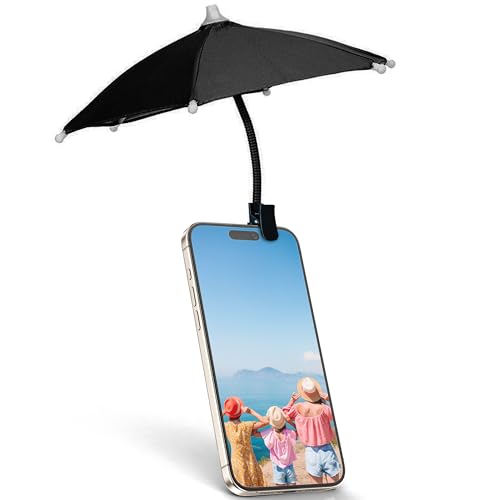 Phone Umbrella for Sun, Clip-On Phone Sun Shade, Universal Fit - color: Black