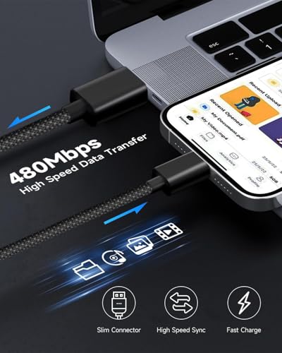 USB A to Lightning Cable 6FT 2Pack,[Apple MFi Certified] Long iPhone Charger Lightning Cable Cord Nylon Braided Black Fast Charging Cord for iPhone 14/13/12/11 Pro Max/X/8/7/6/SE,iPad Pro/Mini,AirPods