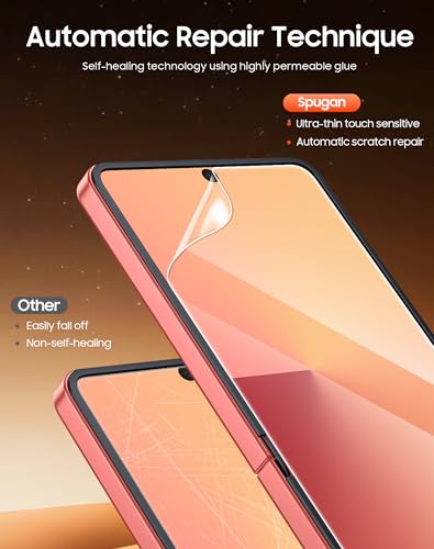 Spugan for Samsung Galaxy Z Flip 7 Screen Protectors, 2 Pcs Inner Screen TPU Protective Film [Installation Kit] + 2 Pcs Outer Screen Tempered Film, Durable, Scratch Resistant, Bubble Free, Newbie Friendly, Ultra HD - size: Flip7-2+2 Pac