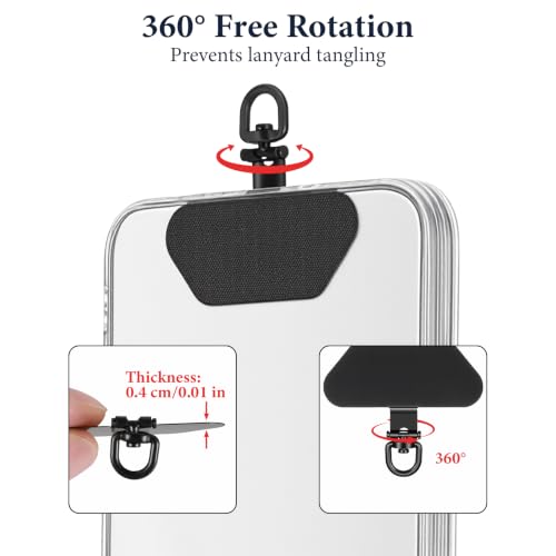 2 Pack Metal Phone Tether Tab, 360° Rotating Phone Lanyard Tab