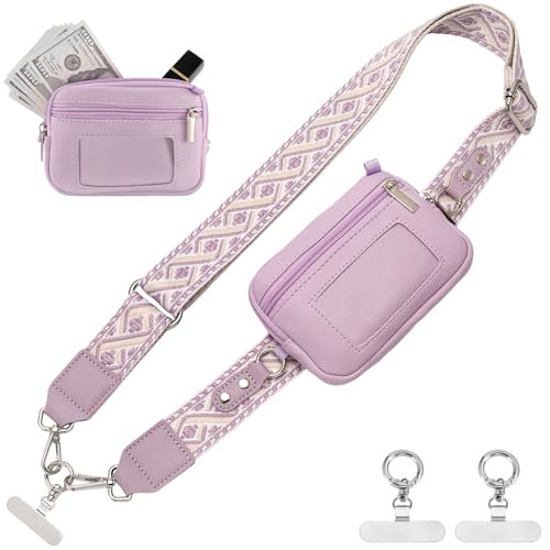 Clip and Go strap for phone with Leather Wallet crossbody phone - color: Purple