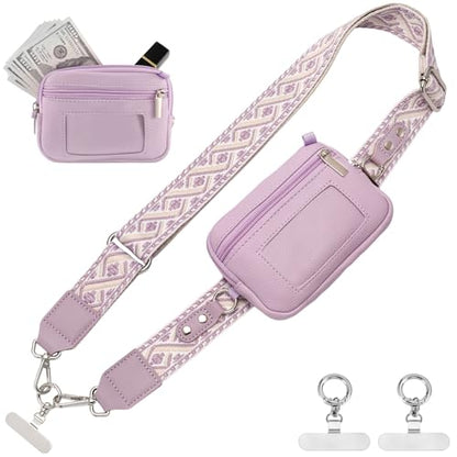 Clip and Go strap for phone with Leather Wallet crossbody phone - color: Purple