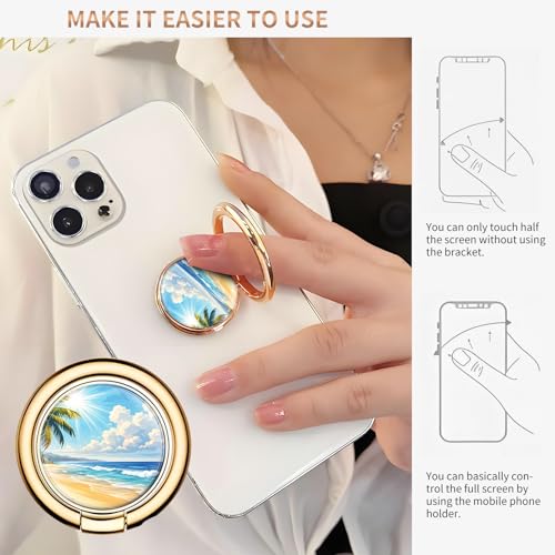 Cell Phone Ring Holder, Cute Metal Phone Grip Stand Finger Ring Kickstand, Flexible 360°Rotation Phone Tablet Case Accessories Compatible with Most Phones Tropical Beach Scene - color: Tropical Beach Scene
