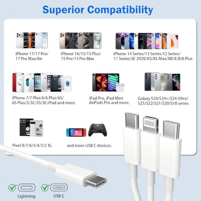60W 3 in 1 USB C to 2*USB C and Lightning Port for iPhone Duo 18 Pro Max - color: White1