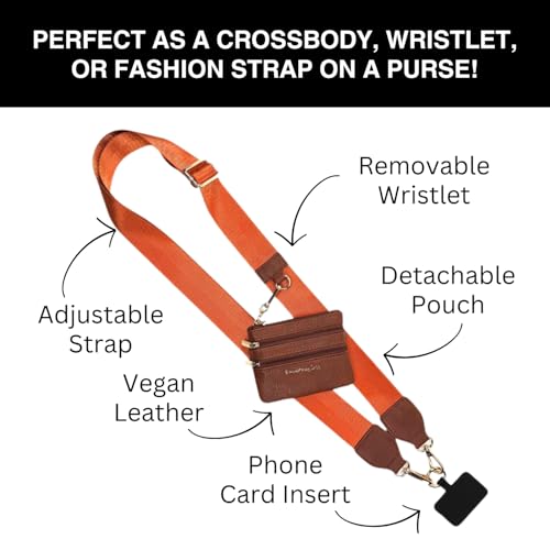 Save the Girls Clip & Go Phone Lanyard Crossbody Strap with Wallet, Brown - color: Neutral Brown Strap