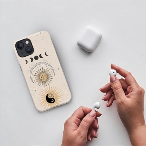 Compatible with iPhone 15 Case,Glossy 2-in-1 Sleek All-Inclusive Dual-Layer Material Soft TPU + PC Back for Sun Moon Phases Yin Yang Space - color: Sun Moon Phases Yin Yang Space-Glossy, size: iPhone 15