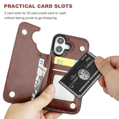 ONETOP for iPhone 17 Wallet Case with Credit Card Holder,Brown | Kickstand,ID/Cash Holder,Case Wallet with Card Slots,Double Magnetic Clasp,Durable PU Leather Shockproof Cover for Women Men - color: Brown