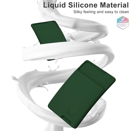 oakxco Phone Wallet Stick On, Secure Phone Card Holder Silicone, Adhesive Pocket Sleeve ID Credit Card, Slim Thin Card Case for Men Women Cute, Compatible with Apple iPhone Samsung Pixel, Dark Green - color: Forest Green