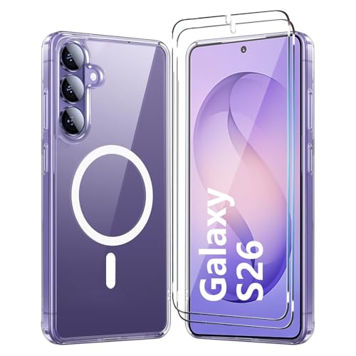 for Samsung Galaxy S26 Case Clear,Magnetic S26 Case with Screen Protector X2 [Compatible with MagSafe], Shockproof TPU Cover for Galaxy S 26 Phone Cases-Transparent - color: Clear, size: Samsung Galaxy S26