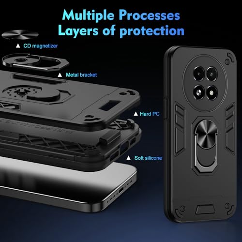 Compatible with Realme 13 5G / Realme 12 / Realme C65 5G Phone Case Cover Built-in Stand Shockproof and Drop-Proof [with Tempered Glass Screen Protector] Black - color: HY-GZS-black, size: Realme 13 5G/Realme 12