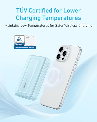 Anker Zolo Magnetic Power Bank, Compact 10,000mAh Wireless Portable Charger with 30W Max Fast Charging, Skin-Friendly and Durable Battery Pack, for iPhone 16/15/14 Series, AirPods, and More | Compact Wireless Battery Pack with 30W Max Fast Charging, Skin-