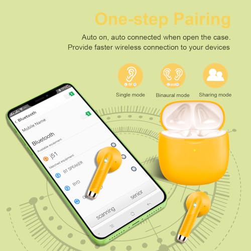 Wireless Earbuds, Bluetooth 5.4 Headphones in Ear with Noise Cancelling Mic - color: butter yellow