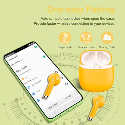 Wireless Earbuds, Bluetooth 5.4 Headphones in Ear with Noise Cancelling Mic - color: butter yellow