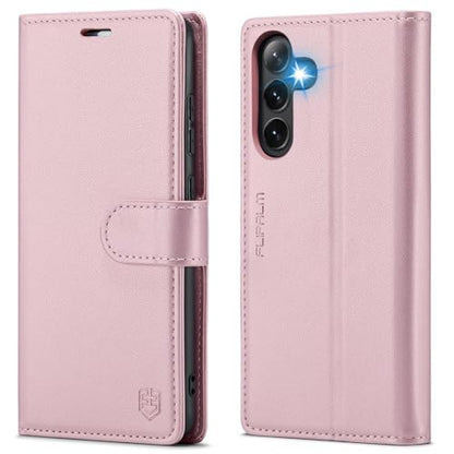 FLIPALM Wallet Case for Samsung Galaxy S25 Plus/S25+, Pink | Card Holder, RFID Blocking, PU Leather Folio Flip, Kickstand, Protective Shockproof Cover - color: Pink