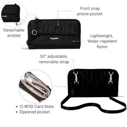 Baggallini Rfid Phone Wallet Crossbody - color: Black Cheetah Emboss