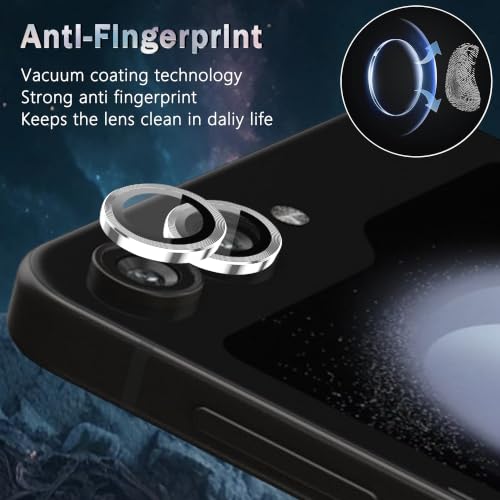 1 Pack Camera Lens Frame for Samsung Galaxy Z Flip 5, 9H Glass Screen Protector Anti-Scratch, Tempered Glass Metal Individual Camera Cover Accessories, Silver - size: for Galaxy Z Flip 5 Silver
