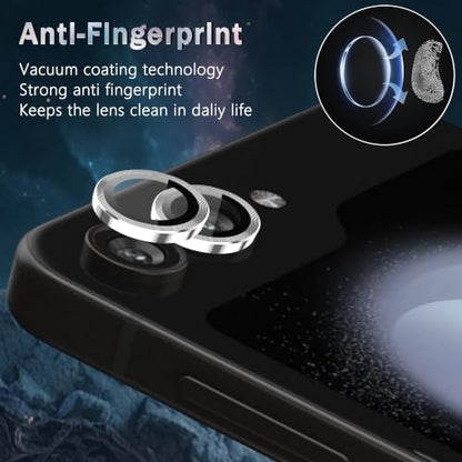 1 Pack Camera Lens Frame for Samsung Galaxy Z Flip 5, 9H Glass Screen Protector Anti-Scratch, Tempered Glass Metal Individual Camera Cover Accessories, Silver - size: for Galaxy Z Flip 5 Silver
