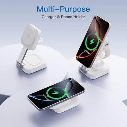 2026 Traveling Wireless Mag-Safe Fast Magnetic 3 in 1 Charging Station - color: White
