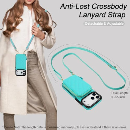 Bocasal Crossbody Wallet Case Card Holder for iPhone 17 Pro Max Mint Green | RFID Blocking PU Leather Zipper Handbag Purse, Kickstand Flip Folio Case with Card Slots Holder Wrist Strap Lanyard 6.9 Inch - color: Green