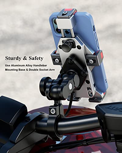 BRCOVAN Aluminum Alloy Motorcycle Phone Mount with Qi 15W Wireless Charger - color: SILVER