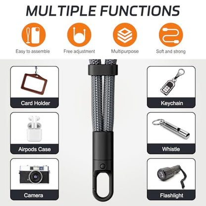 KITANIS 2 Pack Phone Lanyard,2×Phone Neck Strap,4×Tether Tabs,Universal Cell Phone Multifuctional Patch Polyester Lanyards,Cell Phone Lanyards for Women and Men(balck+grey) - color: Black+grey, size: 16.9''Neck Strap