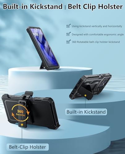 FNTCASE for Motorola Moto G Power 5G 2025 Case with Belt Clip and Kickstand | Built-in Screen Protector, 20FT Military-Grade Drop Protection, Rugged Heavy Duty Shockproof Holster Protective Cover - color: Black
