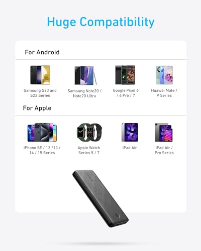 Anker Power Bank, 10,000mAh Portable Charger, PowerIQ USB-C Battery Pack - color: Black