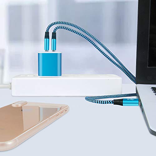 USB Plug in Wall Charger, Charging Block, 2Pack 2.1A Fast Charge Dual Port - color: Blue