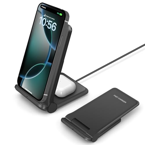 25W Wireless Charger,Foldable 2 in 1 Wireless Charging Station for Apple iPhone 16/16 Pro/15/14/13/12/11/Plus/SE/X/Airpods,PDKUAI 15W Fast Dual Wireless Induction Charge Stand for Samsung/LG - color: Black