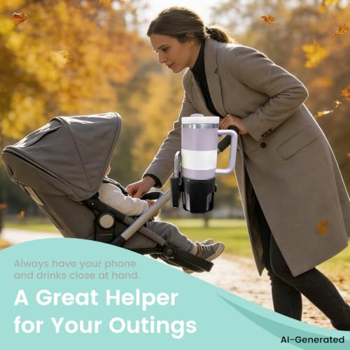 Large Size 2-in-1 Stroller Cup and Phone Holder, Adjustable Clip-On, Black
