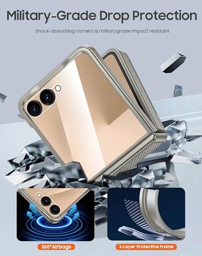 GooseBox for Samsung Galaxy Z Flip 7 Case Wallet RFID Card Holder&Hinge Protection&HD Screen Protector, Full Body Shockproof Cover for Galaxy Z Flip 7(Natural Titanium) - color: Flip7-Titanium