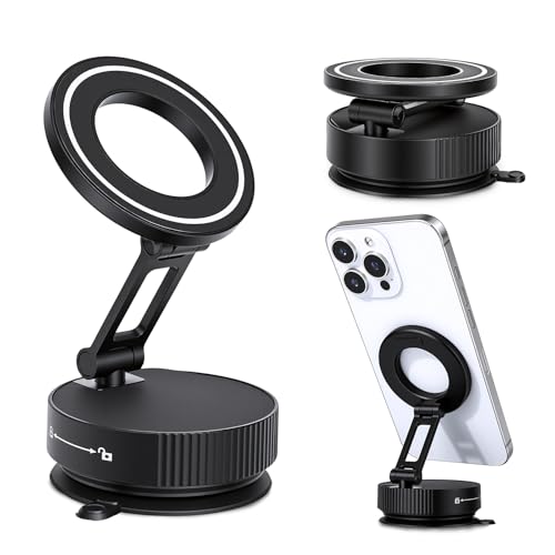 LifetimeWarranty Strong Magnetic Car Phone Holder, 360°Adjustable Car Mount w/ Vacuum Suction,Pocket Size Strong Magnetic Suction Phone Mount for Dashboard and Windshield, Compatible with iPhone 12-17