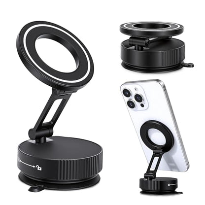 LifetimeWarranty Strong Magnetic Car Phone Holder, 360°Adjustable Car Mount w/ Vacuum Suction,Pocket Size Strong Magnetic Suction Phone Mount for Dashboard and Windshield, Compatible with iPhone 12-17
