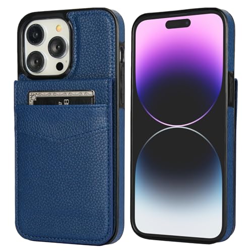 KIHUWEY for iPhone 14 Pro Max Wallet Case Card Holder, Lichee Blue | Credit Card Slots, PU Leather, Kickstand, Magnetic, Flip Heavy Duty Protection Cover for Men and Women - color: Lichee Blue