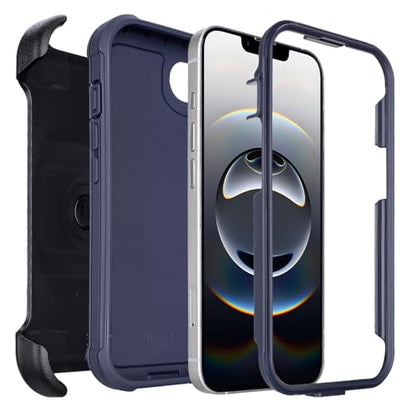 Protective Phone Case for iPhone 16e Case Belt Clip Holster Kickstand Black | Shockproof iPhone 16 e Case Heavy Duty Rugged Dustproof Port 2 Layers of Sturdy Defender Cover for iPhone16e Case Belt Blue - color: Navy Blue