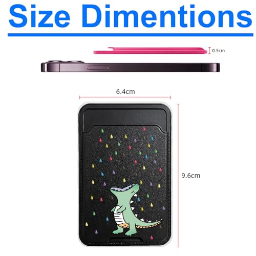 Unov Adhesive Phone Card Holder With Dino Rainbow Dinosaur Dragon Design Stick-on Wallet ID Credit Card Pouch Sleeve Pocket for Pixel iPhone Motolora Galaxy iPad Tablet All Cell Phone Black - color: Rainbow Dinosaur