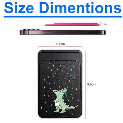 Unov Adhesive Phone Card Holder With Dino Rainbow Dinosaur Dragon Design Stick-on Wallet ID Credit Card Pouch Sleeve Pocket for Pixel iPhone Motolora Galaxy iPad Tablet All Cell Phone Black - color: Rainbow Dinosaur