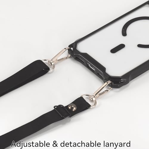 Magnetic for iPhone 17 Pro Crossbody Phone Case,Semi-Black,Clear Magnetic Soft Frame PC Back Shockproof Protective Phone Cover with Adjustable Detachable Lanyard,Compatible with MagSafe - color: Semi-Black, size: iPhone 17 Pro